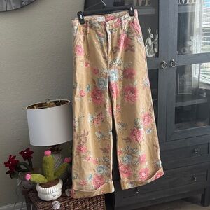 Pilcro Tan Floral Wide-Leg Jeans with Pink & Blue Blossoms - Anthropologie
